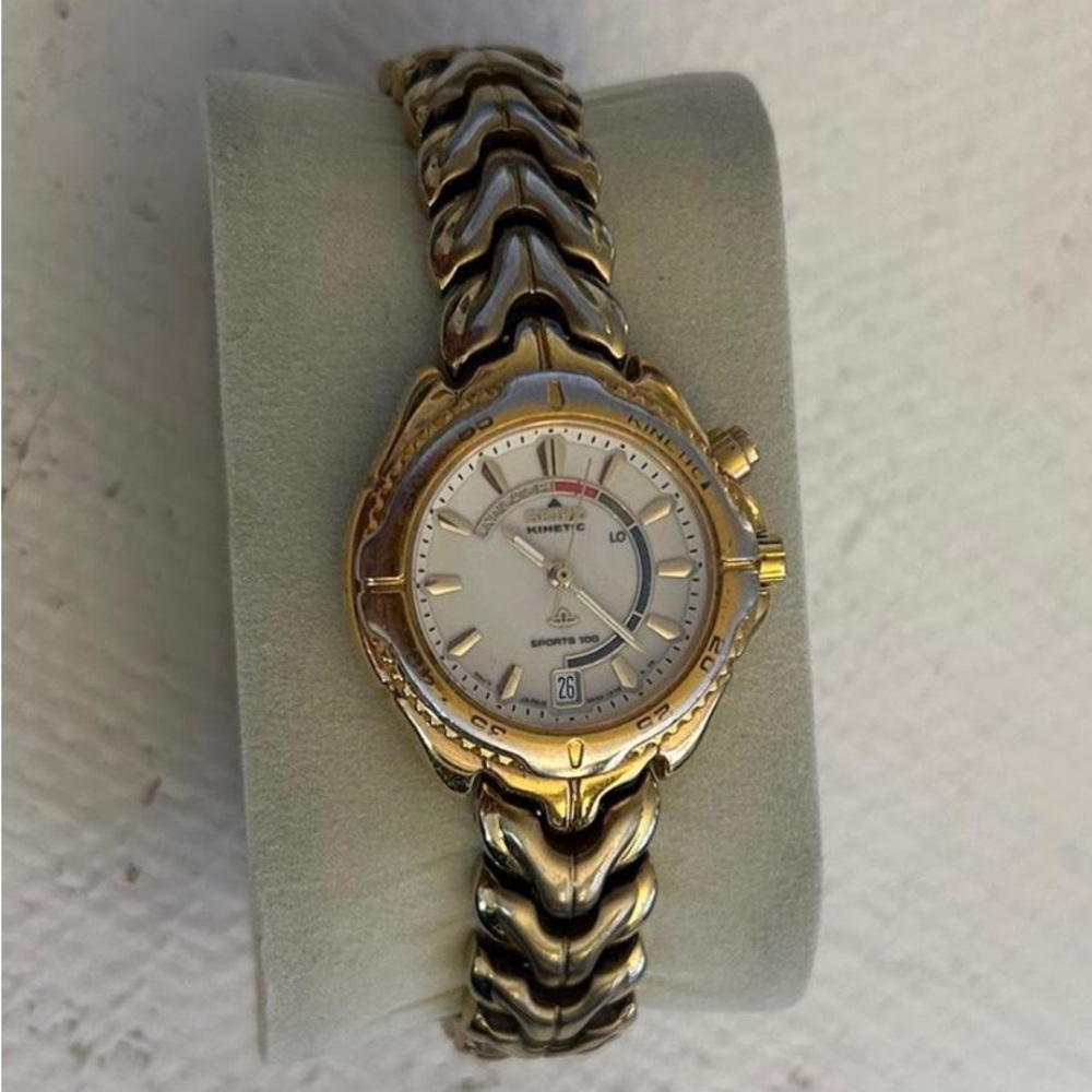 Vintage Seiko Kinetic 3M22-0B99 Sport 100 Women Gold Watch Water Resistant 10Bar